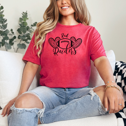 Leopard Heart Red Raiders Football Tee