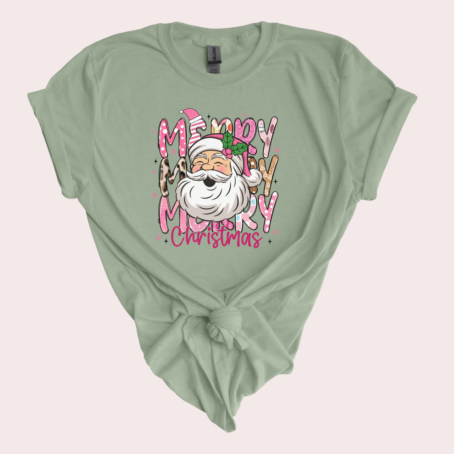 Pink Merry Christmas Santa Tee