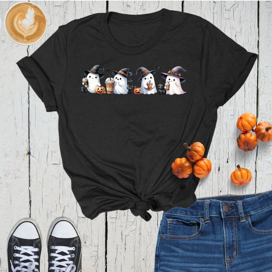 Coffee & Ghost Cute Halloween Tee