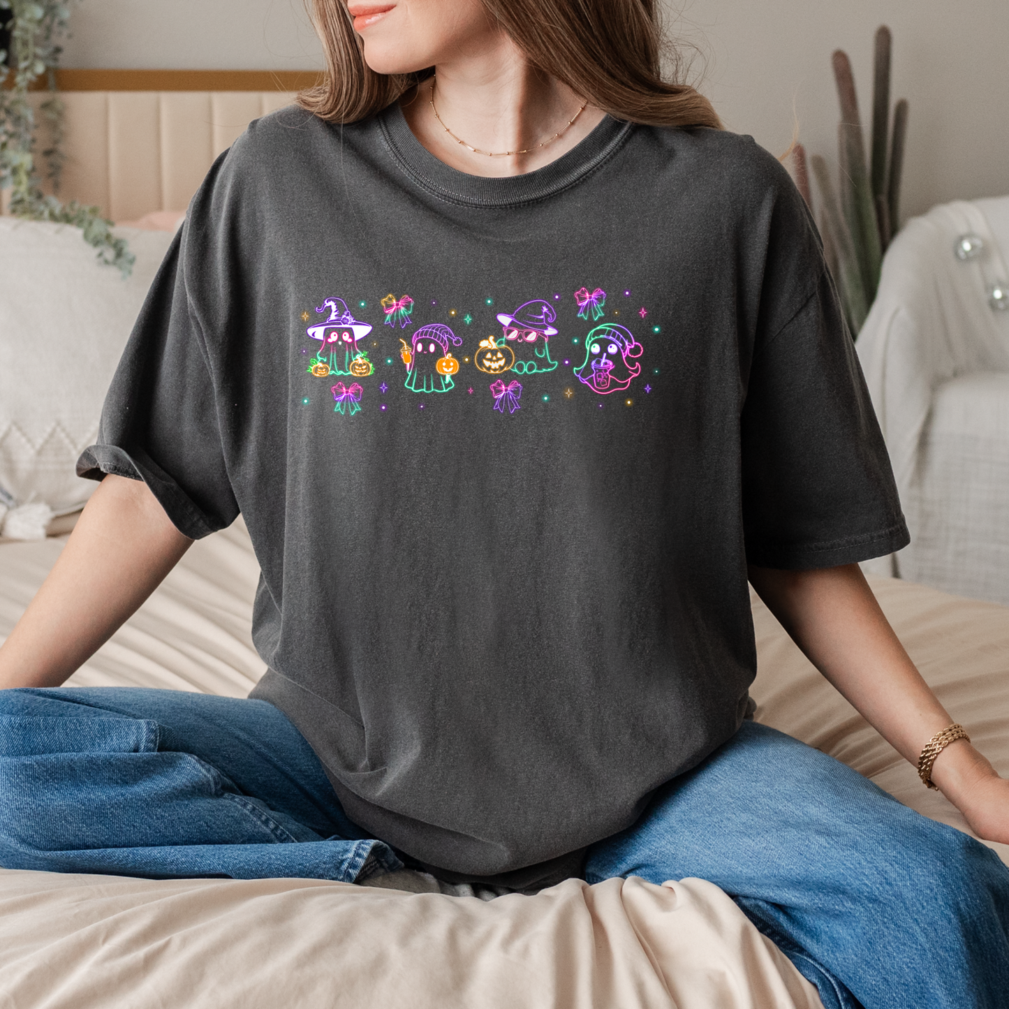 Neon Cute Halloween Ghost Tee