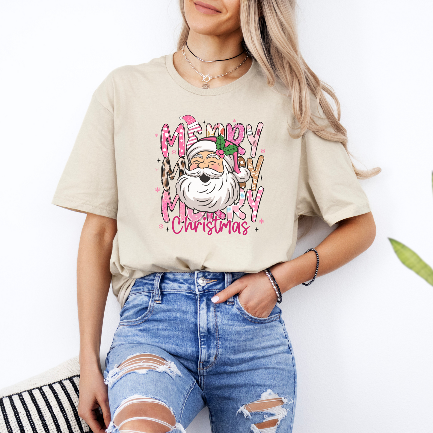 Pink Merry Christmas Santa Tee