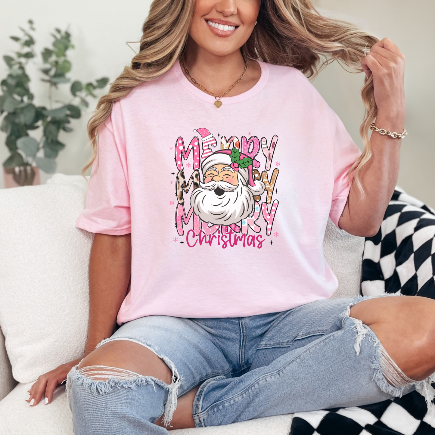 Pink Merry Christmas Santa Tee