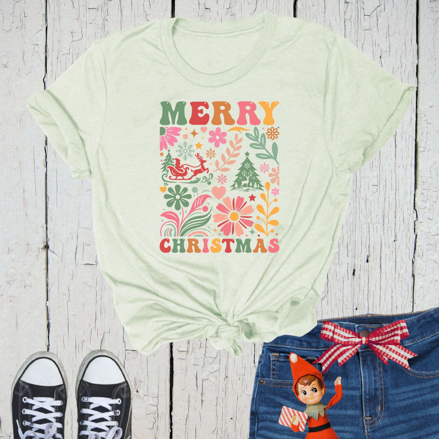 Vintage Floral Merry Christmas Tee