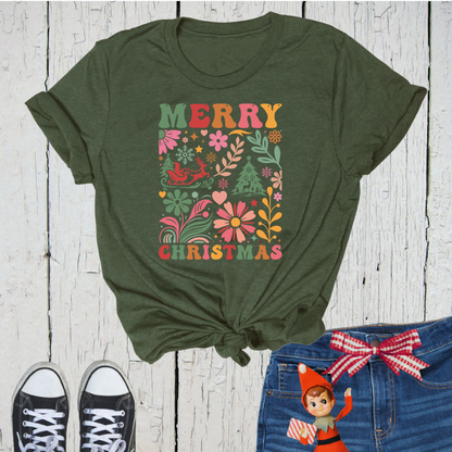 Vintage Floral Merry Christmas Tee