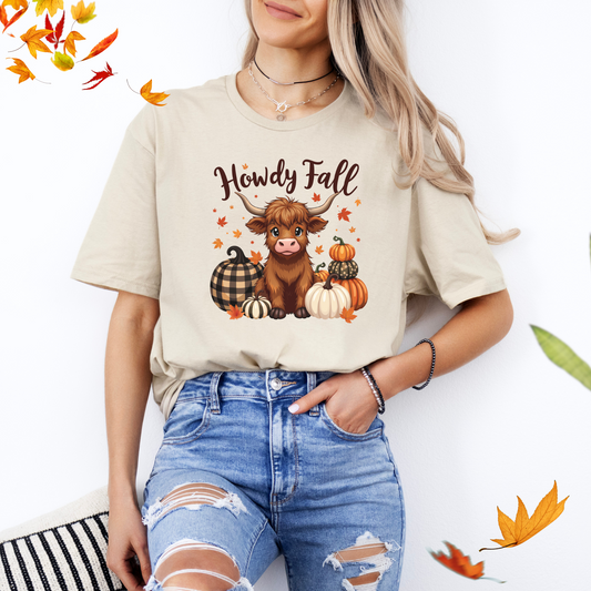 Howdy Fall Highland Cow Tee